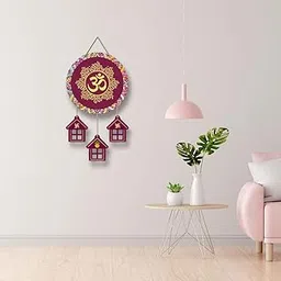 Om Wall Hanging with Swastik & Kalash | Spiritual Home Entrance Decor | MDF Round Mandala Style Religious Wall Art for Pooja Room, Home Temple & Festive Gifts – Maroon (12 Inch)-picture-20