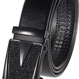zacharias Men's Artificial Vegan Leather Autolock Glitter Shine Buckle Belt AG-12 (Black_Pack of 1)-picture-46