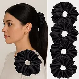 Frescorr Luxury | Pack of 5 | Satin Hair Scrunchies | Black | For Women & Girls |-picture-31
