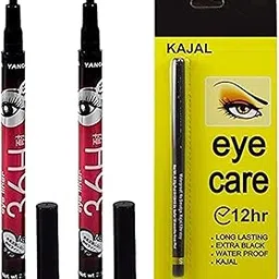 2pcs Liquid Black Eyeliner Pen Extra Shine & Long Lasting Matte Texture Waterproof Stamp Wing Liner for Girls & Women with 1 Bold Black Eye Kajal-picture-46