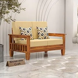 SHREEVAAS CRAFT Sheesham Wooden 2 Seater Sofa for Living Room | Rosewood Cushion Sofa with Side Newspaper Holder for Home & Office | Lounge (Honey, 2 Seater)-image-44