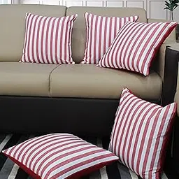 AIRWILL Cotton Candy Stripe Red Themed Cushion Covers for Cushions & Pillows (Red-White, Pack of 5)-picture-14