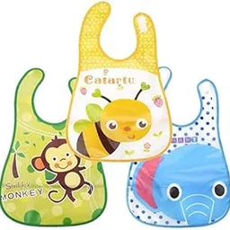 Ess Cubes Enterprise Cartoon Animal Waterproof Reusable Plastic Silicone Baby girl boys Bibs Apron for Lunch Dinner Breakfast Feeding Babies Unisex Children fast dry Mix Color 6+ Months-picture-11