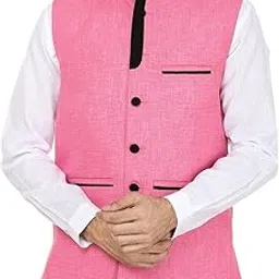 wintage Men's Rayon Bandhgala Festive Pink Nehru Jacket Waistcoat-picture-14