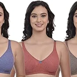 miestilo Comfort Bliss Seamless Cotton Blend Non-Padded T-Shirt Bra for Women (Soft Lavender Blue, Salmon Pink & Rust Brown, Pack of 3) image 1