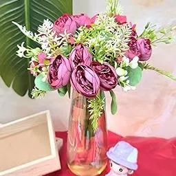 VRB Dec 1 Pcs Small Peony Artificial Flower Bunch,Artificial Flower for Decoration,Fake Flowers for Gifting, Home, Office, Bedroom Decoration Items Flowers for vase,Wedding. (Red Small Peony Bunch)-picture-17