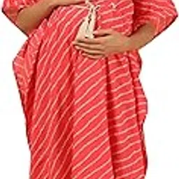 ikk kudi by seerat Women's Jaipuri Printed 100% Cotton Feeding Kaftan with Invisible Zip | Feeding/Maternity/Nursing Nightdress/Nighties Sleep Wear - Bandhej Print- Color- Pink-picture-37