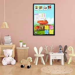 ArtzFolio Mushroom Cottage | Bulletin Board Notice Pin Board | Vision Soft Board Combo with Thumb Push Pins & Sticky Notes | Black Frame | 12 x 18 inch (30 x 46 cms)-picture-15
