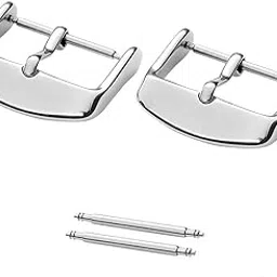 ewatchaccessories 2 Pack Of 16mm Watch Band Strap Polished Silver Stainless Steel Buckle-image-56