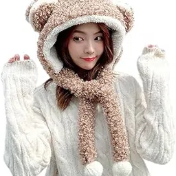 Women Winter Beanie Hat Warm Full Face Ear Cover Woolen Cap | Soft Plush Velvet Fur Knit Slouchy Skull Monkey Cap for Ski Hiking Outdoor Girls & Ladies-image-11