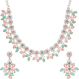 Crystal Necklace Jewellery Set with Earrings | Best Suited for Party, Wedding, and Festive Occasions for Women-image-86