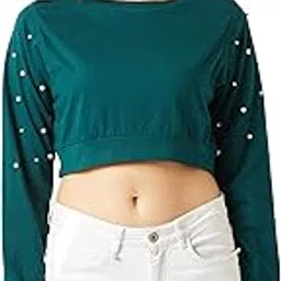 Women's Maroon Cotton Pearl Crop Top-image-50