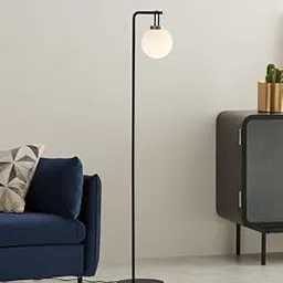 Vintage of world Modern Floor Lamp with Side Table, Globe Glass Shade, Black Metal Stand, Living Room Reading Light (Minimalist) image 1