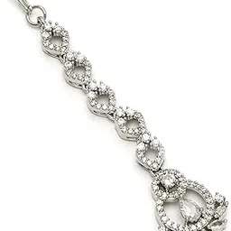 zeneme Rhodium Plated Silver Toned Cascaded American Diamond Crystal Mangtikka For Women & Gifts For Girls-picture-32