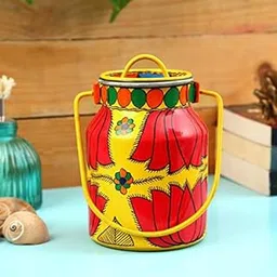 Kaushalam Handpainted Handcrafted Cookie Jar for Storage Stainless Steel Indian Cookie Jar with Lid Airtight, 1L-image-36