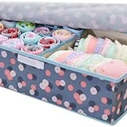 Styleys 16+1 Drawer Organizer Innerwear Storage Box Wardrobe Organizer For Clothes (Sky Blue Flower_S1016A)-picture-45