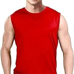 jangoboy Men's Dryfit Active Performance Solid Round Neck Sleeveless Polyester T-Shirt-picture-37