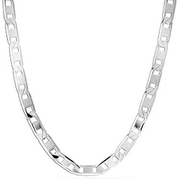 925 Sterling Silver BIS Hallmarked Italian 4 MM Diamond-Cut Solid Flat Mariner Link Chain Necklace for Men Women and Girls (16, 18, 20, 22, 24 Inches)-image-30