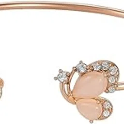 anuradha pearl jewellery elegance rose gold plated floral design with shimmering white stone stud Adjustable cuff bracelet, Kada bracelet for women and girls.-picture-10