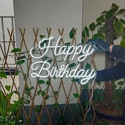 PRINTKART Happy Birthday Heart, LED Neon Happy Birthday Sign, Warm Yellow Light, Adaptor Powered, Wall Mounted Party Decoration (White)-picture-33