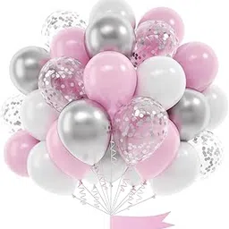 Toys Treasure 60 Pcs Pink Silver and White Confetti Balloons for Birthday Baby Shower Engagement Anniversary Wedding Bridal Shower Graduation Decoration (Pink Silver)-picture-61