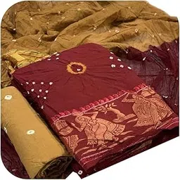 Women,s cotton silk unstiched rajasthani Bandhani dress material free size (GREEN)-image-83