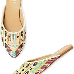 OPIVE's Women's Mojari Jutti Ethnic Punjabi Juttis Traditional Flat Embroidered Canvas Fancy Bellies|Attractive Design PVC Sole for Womens & Girls(of WHITE-38)-image-21