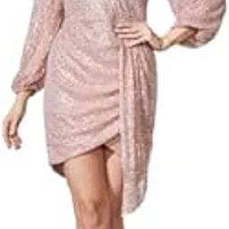 globus Women V-Neck Bishop Sleeves Embellished Tulip Hem Mini Bodycon Party Dress image 1