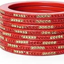 jagrwal jewels Handcrafted Lac Bangles with Gold-Tone Crystal Detailing | Bridal Wedding Jewelry Set | 8 Pieces Bangle set-picture-30