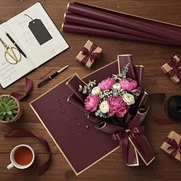 Gift Wrapping Paper Sheet - Maroon & Golden Border | 28 x 19 inches | Premium Glossy Finish | Ideal for Weddings, Birthdays, Festivals, Bouquets & DIY Projects - Pack of 5 Sheets (Maroon & golden)-picture-20