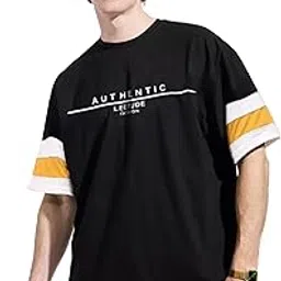 leotude Men's Cottoblend Half Sleeve Printed Oversized Drop Shoulder T-shirt (Black Color)-picture-29