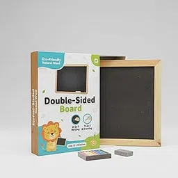 2 in 1 Slate Writing Board, Black and White,30x30cm, Wooden Frame, Educational Learning Slate-image-0