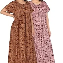 kuruti b sheets Nighty for Women Cotton Combo Nighty Gown Floor Length Round Neck Short Sleeves Jaipuri Maxi Gown Printed Free Size-picture-19