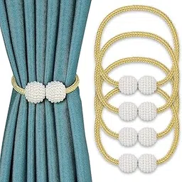 Magnetic Curtain Tiebacks/Curtain Drape Ties Backs/Curtain Holders/Modern Tieback Holdbacks Strap/Curtains Home Gadget/Curtains & Accessories (2 Pair Golden Moti Tieback)-picture-46