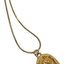 AuraMix Gold Plated Rose Pendant Necklace, Vintage Style Medallion Design Dainty Chain for Women-picture-30
