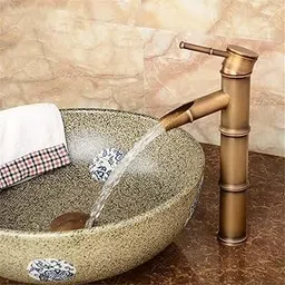Marcoware Antique Bamboo Single Lever Wash Basin Tap Mixer with hot & Cold Connection Pipes, Antique Brass, Matt Finish-picture-40