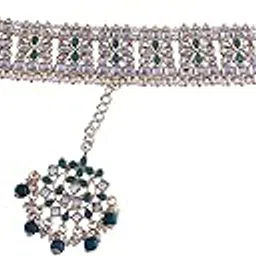 Gold Plated Metal Traditional Floral Kundan Pearl Studded Rajasthani Sheeshphool/Mathapatti for Women-image-43