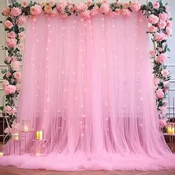 Pop Colours Traditional Backdrop Decoration Fabric | Pink Net Curtain | Decoration Cloth for Wedding, Birthday, Party Decor | 2 Pcs-picture-31