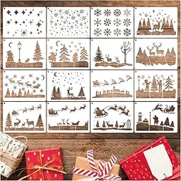 Christmas Stencils for Painting on Wood Window Reusable, Small Merry Christmas House Snowflake Stencils for Crafts Holiday Stencils for Door Hanger Wall (16 Winters Scene)-picture-13