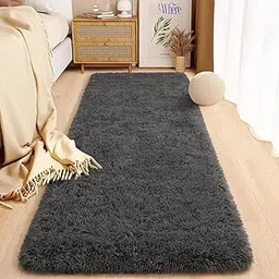 Anti Skid Soft Bedside Flufft Runner for Double Bed Runner for Bedroom Hallway Living Room Area Floor Rugs Pack of 1 (Dark Grey)-image-9