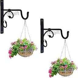 treegift Wall Brackets Hooks Hangers Brackets for Hanging Planters,Plants,Flower Pots and Other Hanging Items with Black Colour. Size- 19" by 17" cm Set of 2-picture-12