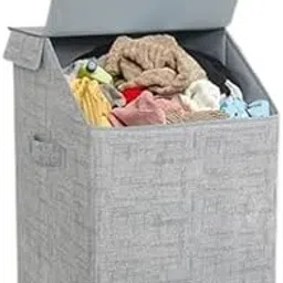 CUTBAZZ 75 L Jute Rectangular Foldable Large Laundry Bag/Basket With Lid & Handles, Collapsible Freestanding Clothes Storage Organizer for Bedroom (40x35x53cm,Grey Jute Mix, Set of 1)-image-11