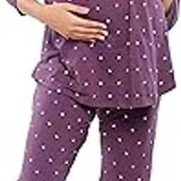 ZEYO Women's Cotton Heart Printed Maternity & Feeding Night Suit Set Of Top & Pajama Set Nursing Night Dress 5629-picture-1