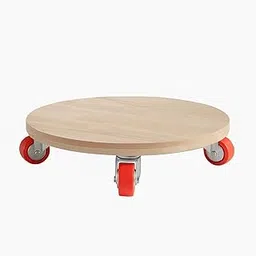 Precious Contemporary Luxury Rubber Wood Plant Stand with Wheels | Handcrafted Premium Wooden Planter Trolley | Elegant Rolling Pot Stand for Sophisticated Home & Balcony Décor-image-4