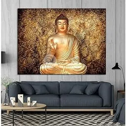 Aadee Craft Golden 3D Buddha Statue Mural Wall Painting With Wooden Framed Canvas For Living Room Drawing Room Bedroom Hotel Office Home Decor Size Biggest ((137 x 91 cm)) Extra Large (MULTI 9)-picture-18