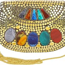 parato Rainbow Design Metal Beaded Ethnic purse With star Design Girls Bridal Bag cross body bag for women/Girl party clutch Metal clutches|(GOLDEN)-picture-36
