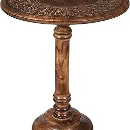 Goroly Home Hand Carved Wooden Pillar Table Pillar, Small End Table Nightstand Bedside Table for Living Room, Magazines, Books & Plants - 18x22 Inch - Antique Burnt-picture-34