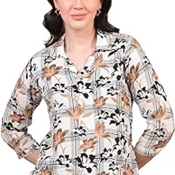 Women's Brown Floral Print V-Neck Top-image-16