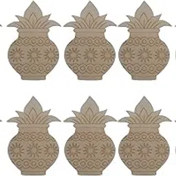 Pack of 10 Kalash Cutout Engraved MDF Blanks – 6x4 Inch Wooden Cutouts for Diwali Decoration, DIY Craft, Artwork, Painting, Decoupage & Home Decor image 1