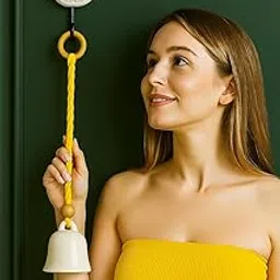 Shopping Shots Hand-Painted Ceramic & Macrame Bell – Royal White (Single Bell, 4-Inch, with 1 Ceramic Hook) Color of Macrame -Yellow-picture-32